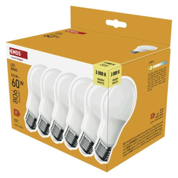 LED žárovka Basic A60 / E27 / 8,8 W (60 W) / 806 lm / teplá bílá
