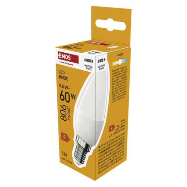 LED žárovka Basic Candle E14 / 8,8 W (60 W) / 806 lm / Neutrální bílá