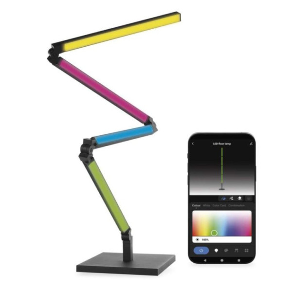 GoSmart LED stojací lampa, černá, 175 cm, teplá bílá / RGB, WiFi