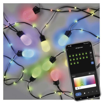 GoSmart LED světelný řetěz – 15× párty žárovky, 15 m, venkovní i vnitřní, RGBIC WiFi
