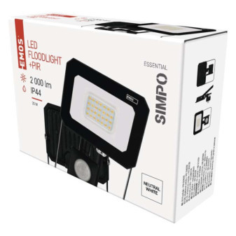LED reflektor SIMPO so senzorom pohybu, 20 W, čierny, neutrálna biela