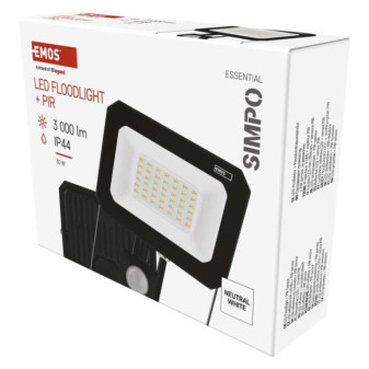 LED reflektor SIMPO so senzorom pohybu, 30 W, čierny, neutrálna biela