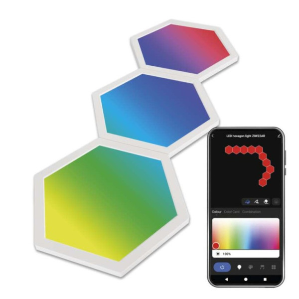 GoSmart LED svietidlo Hexagon, rozširujúca sada, 3 časti, 1,8 W, RGBIC stmievateľné, WiFi