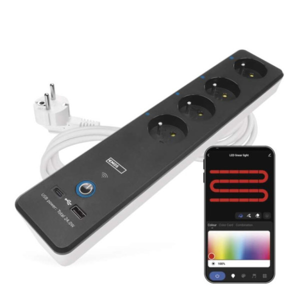 GoSmart Verlängerungskabel 2 m / 4 Steckdosen / mit off. / mit USB / weiß-schwarz / PVC / 1,5 mm2