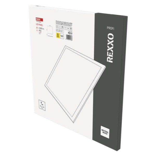 LED panel REXXO podsvietený 60×60, štvorcový zapustený biely, 36W neutr. b.