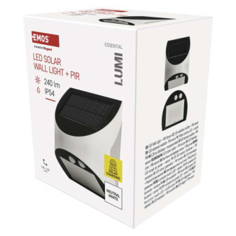 Solární LED svítidlo LUMI s pohybovým čidlem, bílé, neutrální bílá