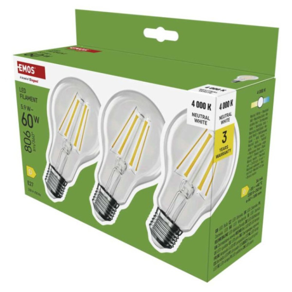 LED-Glühbirne Filament A60 / E27 / 5,9 W (60 W) / 806 lm / Neutralweiß