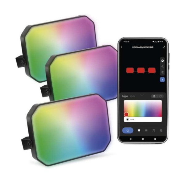 GoSmart LED-Strahler für den Außenbereich, Starter Kit, 3 Teile, 14 W, RGBIC dimmbar, WiFi