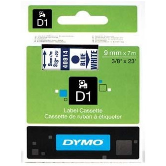 40914 Taśma DYMO D1 samoprzylepna taśma plastikowa 9 mm, niebieski nadruk na białej taśmie, rolka 7 m