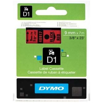 40917 Taśma DYMO D1 samoprzylepna taśma plastikowa 9 mm, czarny nadruk na czerwonej taśmie, rolka 7 m