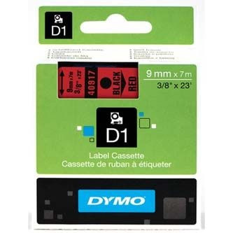 40917 DYMO páska D1 samolepicí plastová 9mm, černý tisk na červené pásce, návin 7m