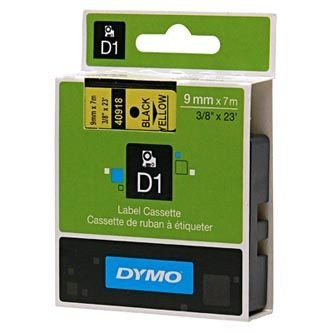 40918 DYMO tape D1 selbstklebendes Kunststoffband 9mm, schwarzer Druck auf gelbem Band, 7m Rolle