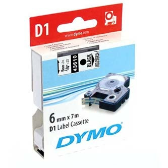 43610 DYMO Klebeband D1 Kunststoff 6mm, schwarzer Druck/transparente Rückseite, 7m Rolle