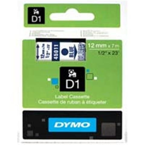 45011 DYMO tape D1 plastic 12mm, blue print/transparent backing, 7m roll