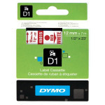 45015 DYMO tape D1 plastic 12mm, red print/white backing, 7m roll