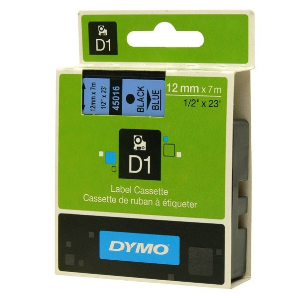 45016 DYMO tape D1 plastic 12mm, black print/blue backing, 7m roll