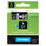 45021 DYMO tape D1 plastic 12mm, white print/black backing, 7m roll