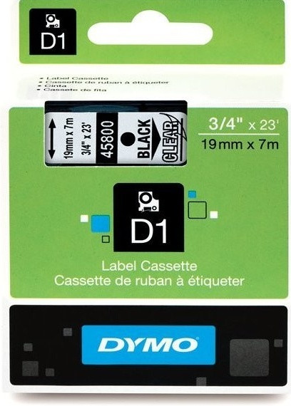45800 DYMO páska D1 plastová 19mm, černý tisk/průhledný podklad, návin 7m