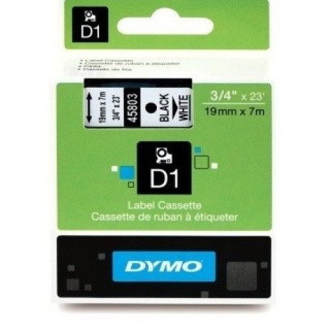 45803 DYMO tape D1 Kunststoffband 19mm, schwarzer Druck/weiße Rückseite, 7m Rolle