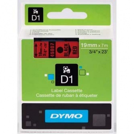 45807 DYMO páska D1 plastová páska 19 mm, čierna tlač/červený podklad, 7 m rolka