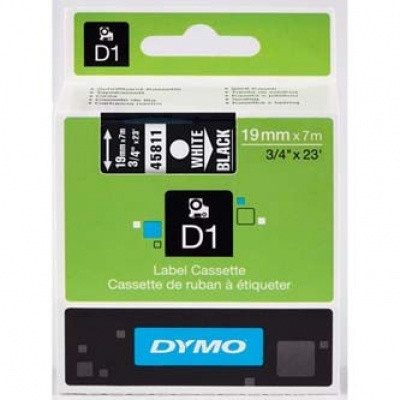 45811 DYMO tape D1 Kunststoffband 19mm, weißer Druck/schwarzes Trägermaterial, 7m Rolle