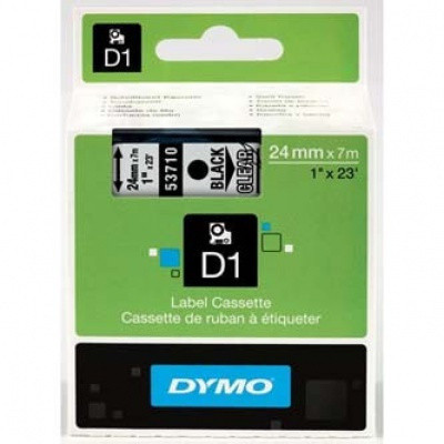 53710 DYMO páska D1 plastová 24mm, černý tisk/průhledný podklad, návin 7m
