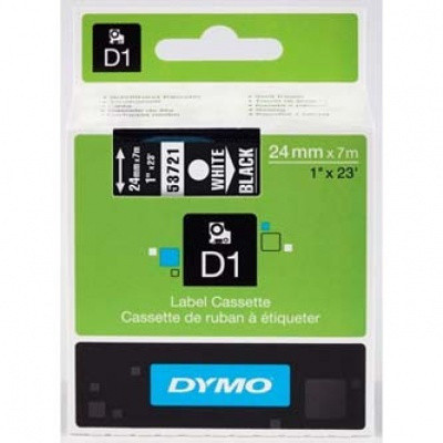 53721 DYMO páska D1 plastová 24mm, bílý tisk/černý podklad, návin 7m