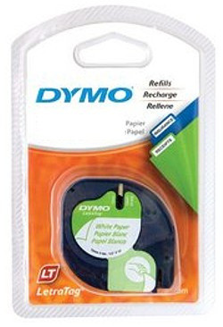59422 DYMO tape LETRA TAG self-adhesive plastic tape, width 12mm, roll 4m, colour white