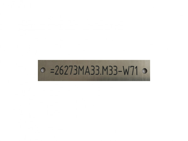 Identification plate plastic, imitation stainless steel 100x20x0,8mm, 2 holes - laser engraving