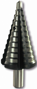 08004 ALFRA stupňovitý vrták do plechu max. 4 mm, na otvory 12,5-40,0 mm PG7-PG29 TIN