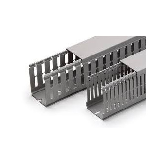 distribution channel, rib 6mm, cut-out 4mm, (w x h)60x100mm, grey   lid, d: 2m (ORDERS BY 2m)