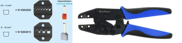 Hand crimping pliers MP 1   jaws for hollows 0,5 to 4mm2 and 6 to 16mm2, profi series