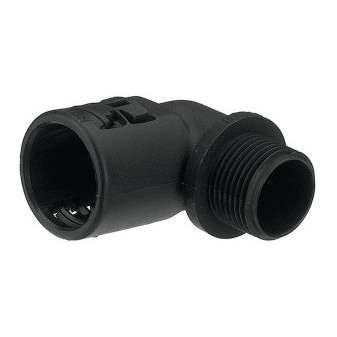 Angled connector 45° with external metal thread, IP54, NW 10, black, Pg9