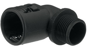 Konektor úhlový 90° s vnějším závitem, otočný + těsnění pro krytí IP67, NW 17, černá, M25x1,5