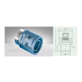Straight connector with outer metal. threaded, with integral gland, IP54, NW 10, black, Pg9