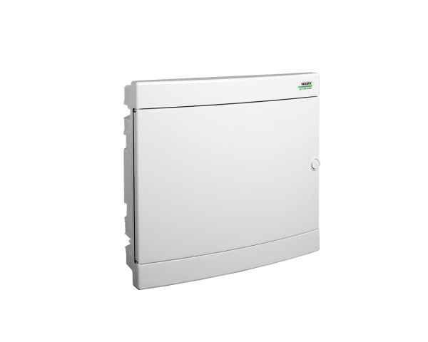 Plastic switchboard, white door, flush mounting, IP40, 2 rows, 2x18 modules