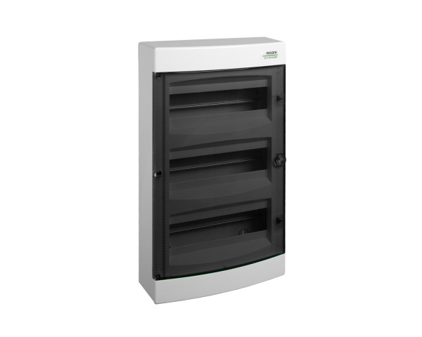 Plastová rozvodnice, průhledné dveře, montáž na omítku, IP40, 3 řady, 3x12 modulů