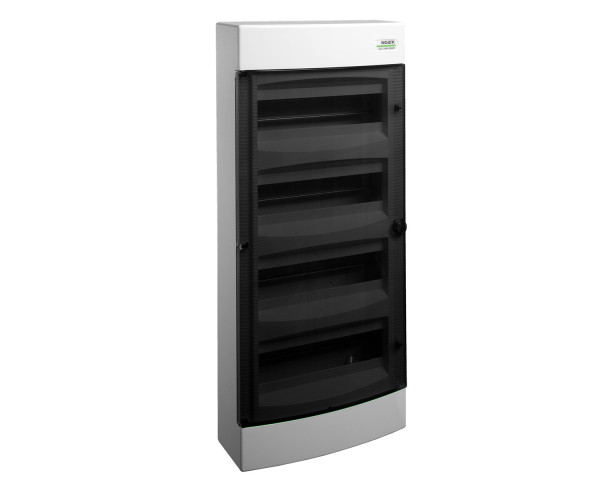 Kunststoff-Schaltschrank, transparente Tür, Einputzmontage, IP40, 4 Reihen, 4x12 Module