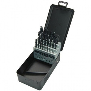 Set of 25 HSS spiral drill bits according to DIN 338 dimensions 1,0-13mm by 0,5mm