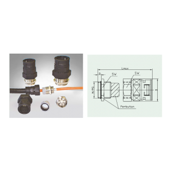 Straight connector with male thread   EMC gland, NW 10, black, M16x1,5, IP67 for protection hose